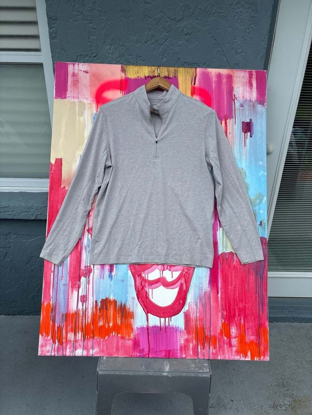 Dunning Golf Heather Gray Quarter-Zip Pullover, Performance Mock Neck, Size M